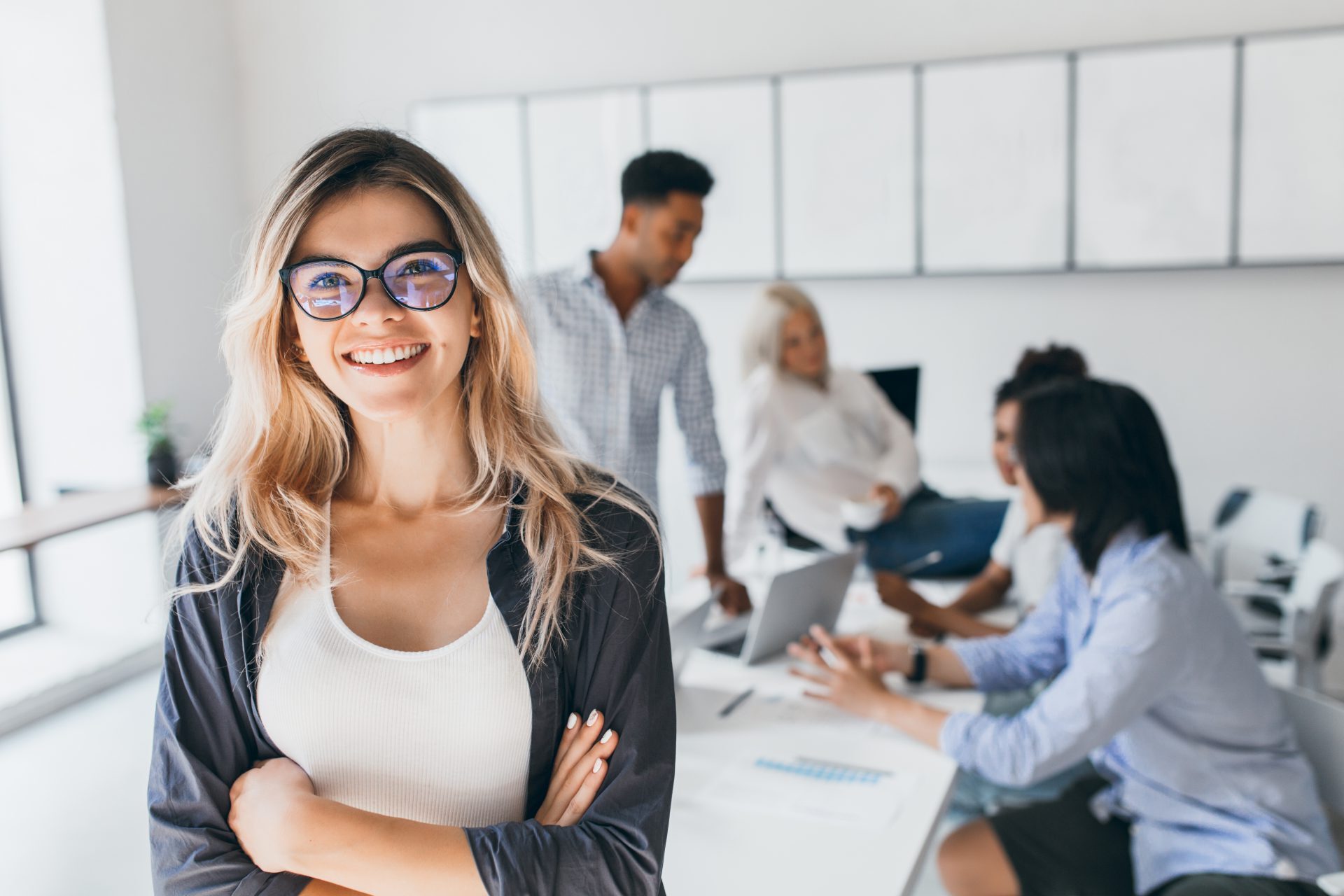 group of people at work showing relationships