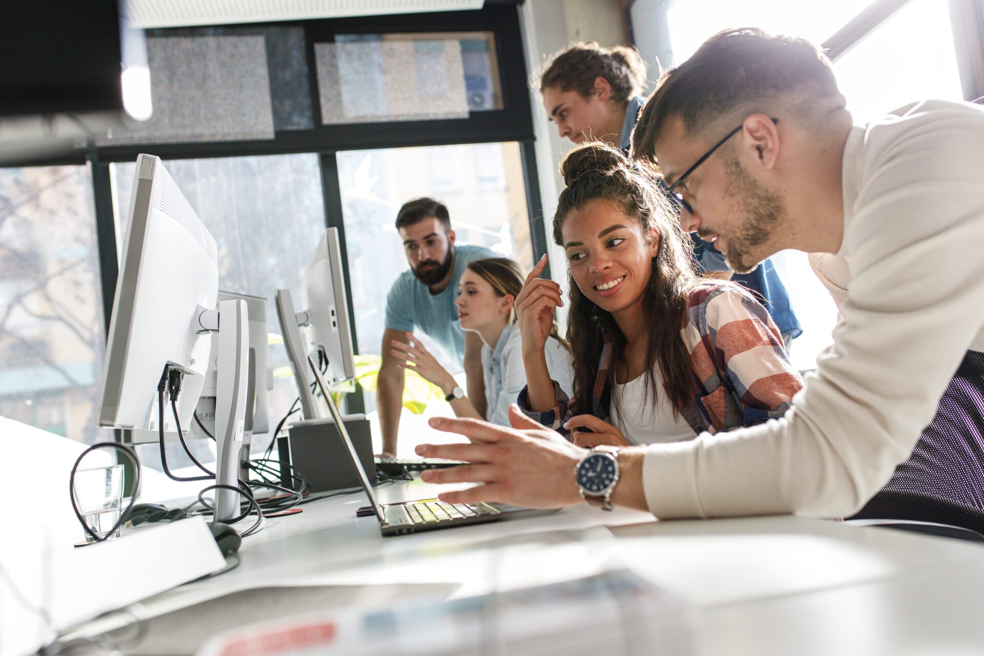 Group of team workers and programmers starting a new project