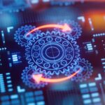 gear icon on a touch screen showing cybersecurity