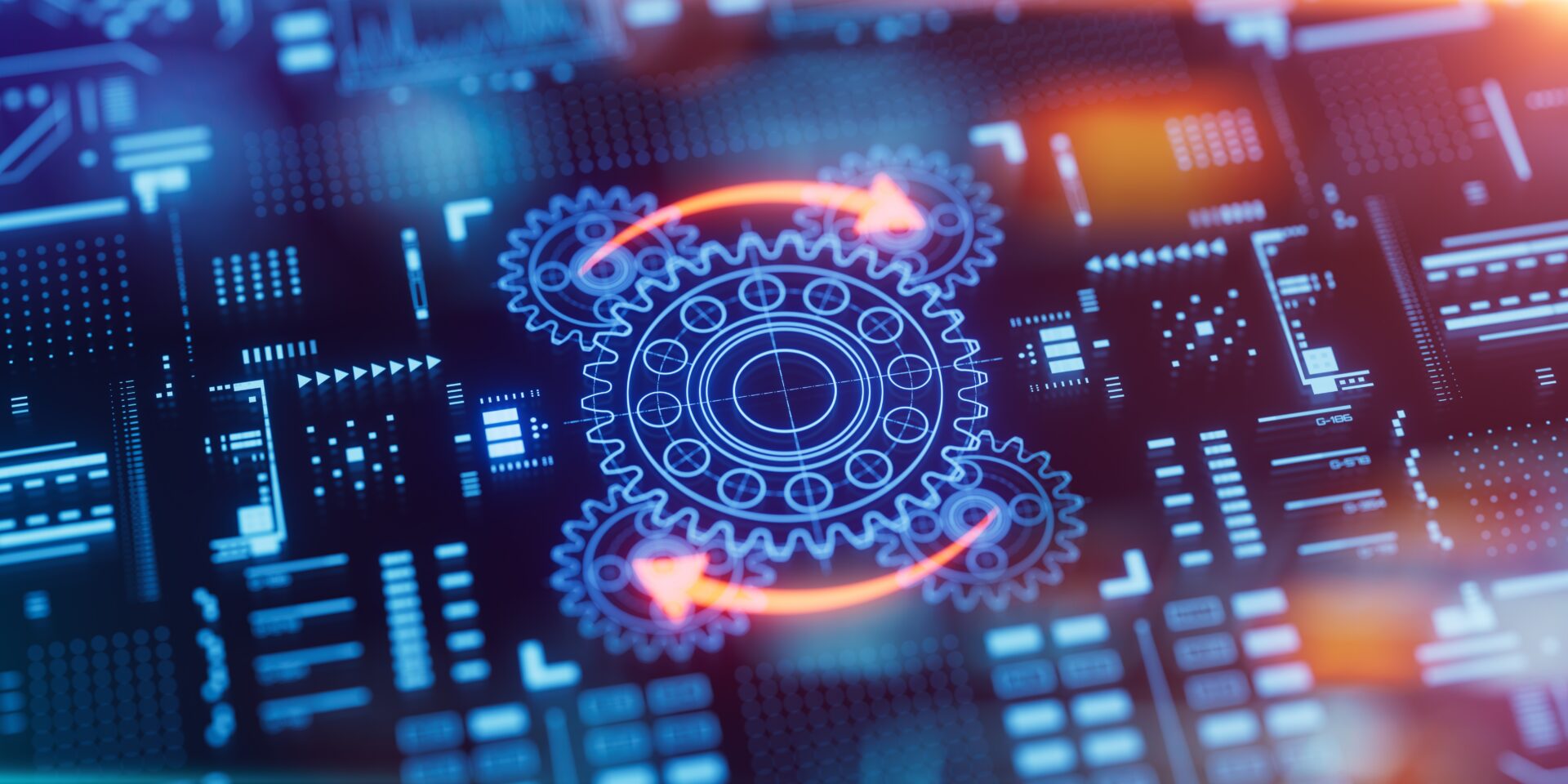 gear icon on a touch screen showing cybersecurity